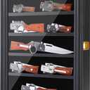 Knife Display Case 5 Rows Pocket Knife Display Cases for Collections Stand Military Folding Knife Shadow Box Wall Cabinet with UV Protection Acrylic Lockable, Black