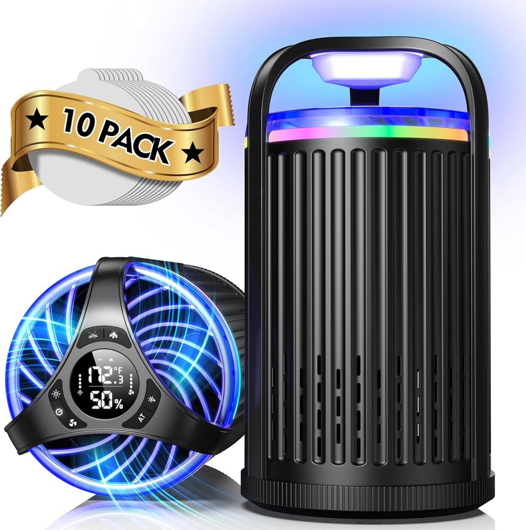 Fly Trap Indoor, 3 in 1 Fruit Fly Traps for Indoors Gnat Traps for House Indoor, Smart Flying Insect Trap Bugs Light Mosquito Catcher with 10 Refills, Ideal for Kitchen, Graden, RV, Office - Black