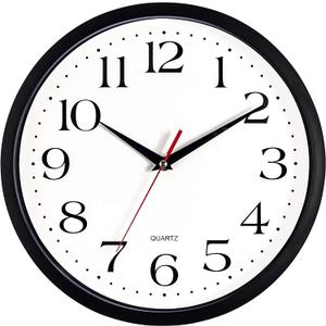 Bernhard Products Black Wall Clock Silent Non Ticking,12 Inch Quality Quartz Battery Operated Round Easy to Read Home/Office/Kitchen/Classroom/School Clock Sweep Movement (12 Inch)