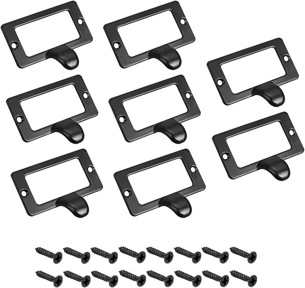 uxcell Label Holder Pull Handles, Vintage Zinc Alloy Label Frame Drawer Knobs for Cabinet Cupboard, Black 59x44mm Pack of 8 w Screws