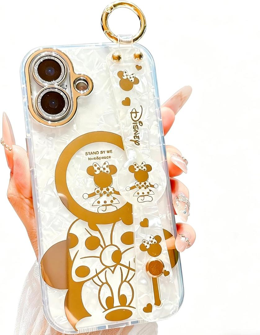 Designed for iPhone 17 Case, Kawaii Bowknot Mouse Pattern with Lanyard Stand, Sparkly Bling Crystal Soft Silicone Drop Proof Bumper for Teens Ladies