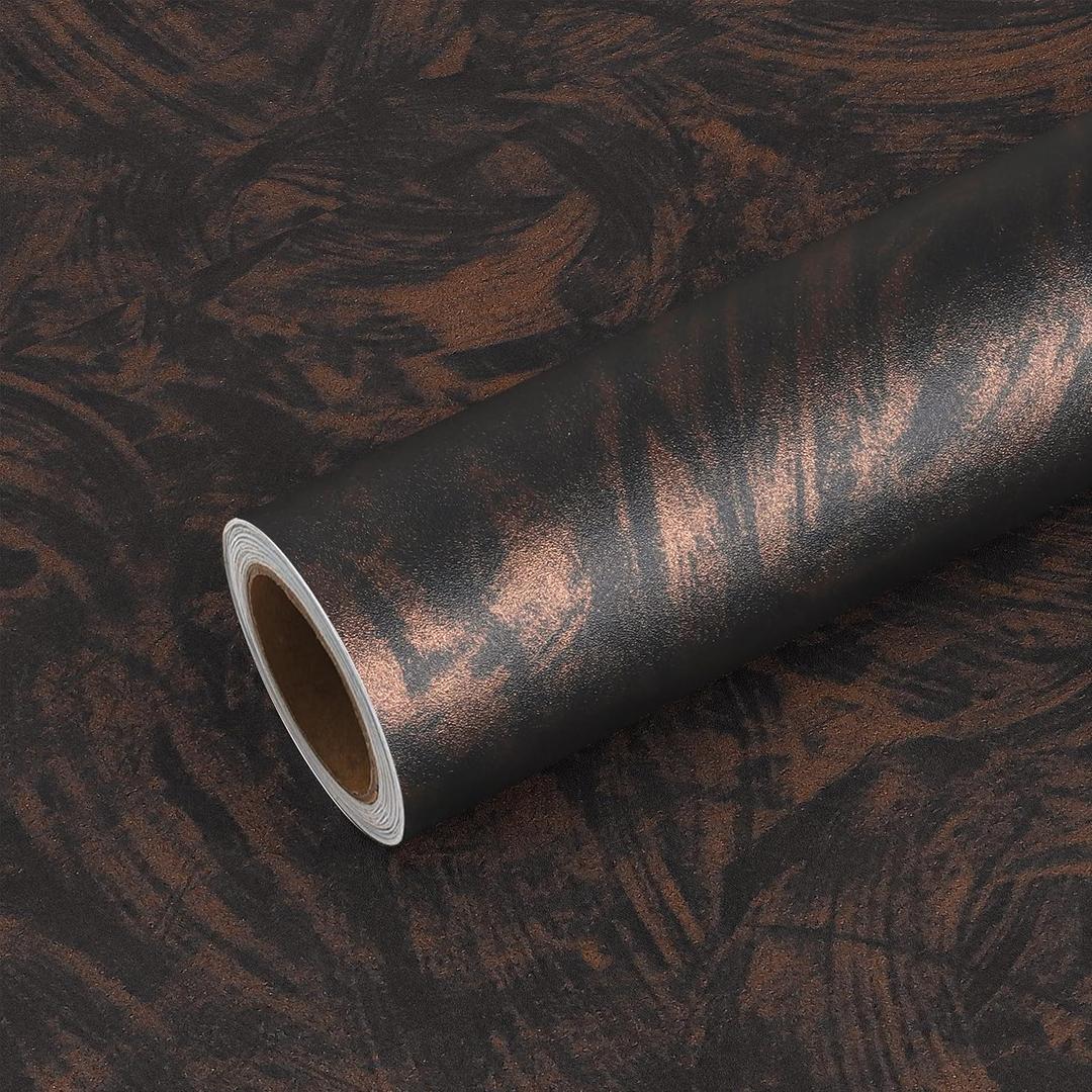 VEELIKE Bronze Black Concrete Wallpaper Textured Peel and Stick Metallic Industrial Wallpaper for Walls Removable 15.7''x118'' Self Adhesive Vinyl Concrete Contact Paper for Bedroom Accent Walls
