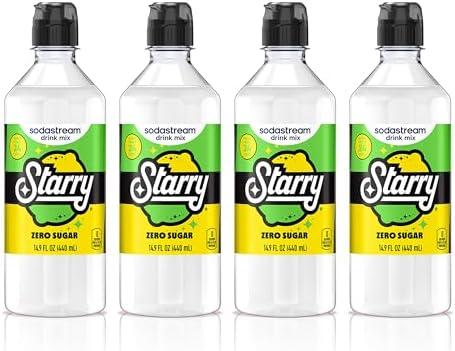 Sodastream® Starry Zero® New Pour Bottles Drink Mix, 4 Pack Starry Zero Syrup for Sparkling Water Makers, Control Your Fizz with Sodastream Flavors, 4 x 14.9 Fl Oz (440ml) Makes about 96 Drinks Per Pack Exp. 03/21/2027