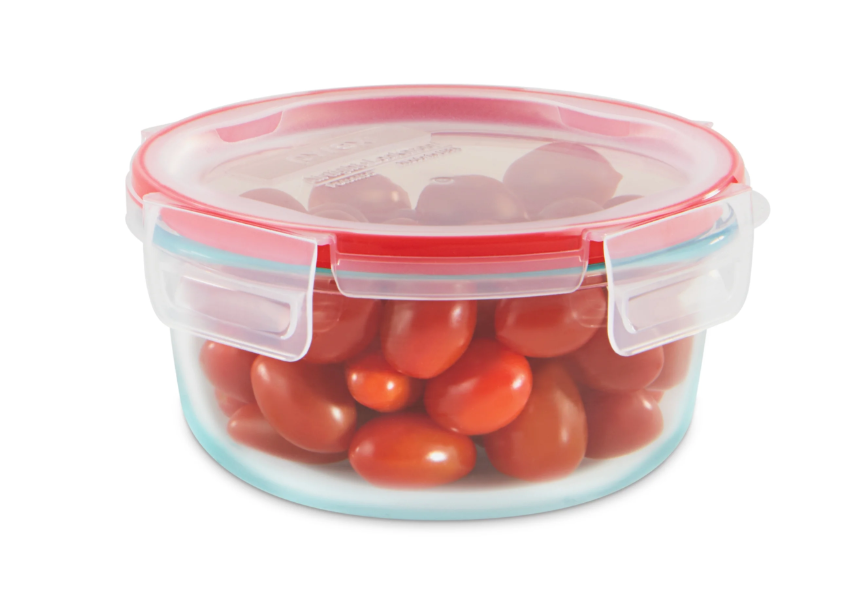 Pyrex Freshlock 4-Cup Round Glass Storage Container with Built-in Write + Erase Label Lid