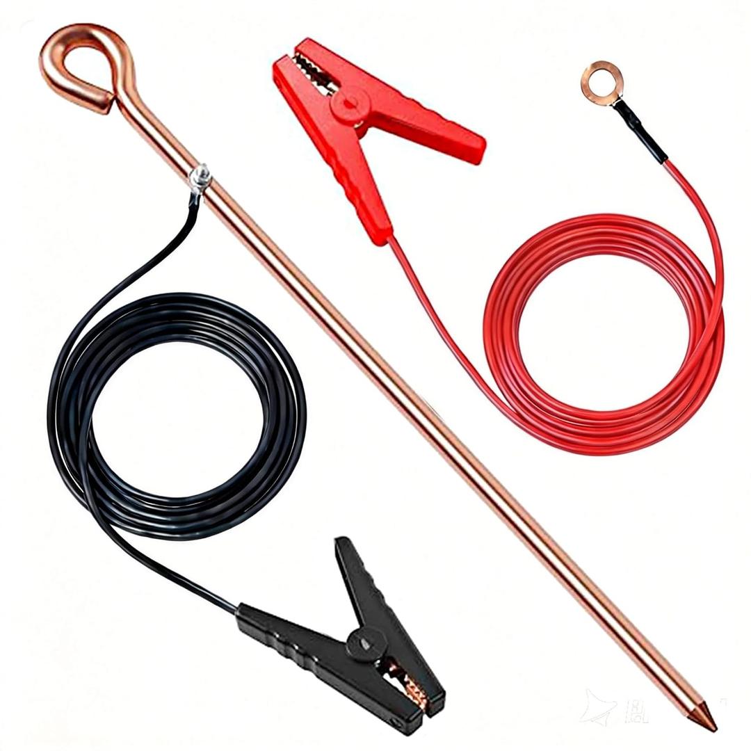 Portable Ground Rod 1/2" x 18" with 6.6ft 12AWG Grounding Wire with Alligator Clips, Great for Electric Fences, Antennas, Generators, Satellite Dishes, Ground Post Pin, Tie Out Stake