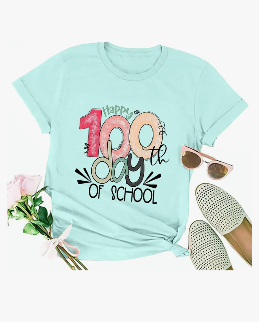FYAPHION 100 Days of School Shirt Women Teacher Tshirts Happy 100th Days Shirt Celebration Appreciation Gift XXL