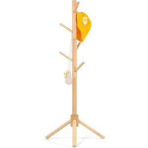 Relquorax Beech Wood Kids Coat Rack - Adjustable Height Stand with 9 Hooks, Freestanding Children's Clothing Organizer for Hallway, Bedroom, Easy Assembly (Natural)