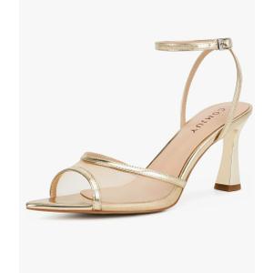 Womens High Heels Sandals Peep Toe, Flared Heels with Ankle Strap, Elegant Leather Sandals Comfortable Chic Summer Sandals Prom Wedding Size 7 Gold Mesh