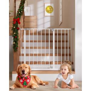 InnoTruth 29.540.75" Baby Gate for Stairs, 30" Tall Dog Gates for Doorways & Hallways, Safety Gate for Kids & Pets, Pressure-Mounted Walk-Through with Dual Lock & 2-Way Swing, White