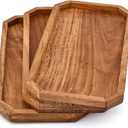 Platters Acacia Wood Serving Platter with Raised Edge -Set of 3 for Charcuterie Cheese Bread Fruit Vegetable Dip Sushi (12" X 6" X 0.75")