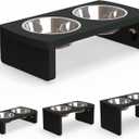 Elevated Dog Bowls, Bamboo Raised Dog Bowl for Small Dogs & Cats, with 2 Stainless Steel Bowls (4'' Tall-20oz Bowl, Black)