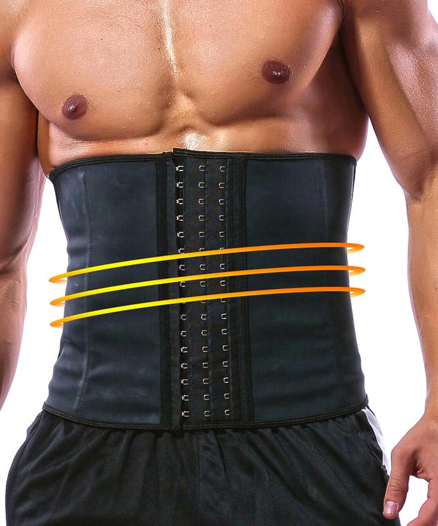 GainKee 100% Latex Men Waist Trainer Corsets With Steel Bone Sweat Belt Sauna Suit For Fitness Body Shaper (5X-Large, Black)