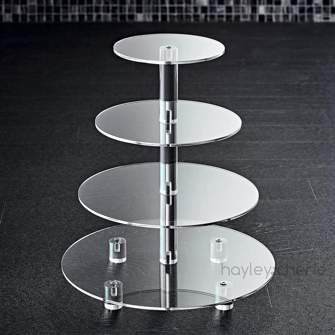 4 Tier Cupcake Stand, Round Acrylic Cupcake Tower, Multi Tiered Cake Stand, Large Clear Holder for Dessert Table Display, Weddings, Graduations, Birthday, Tea Party, Baby Shower, Donut Tree, Pastry