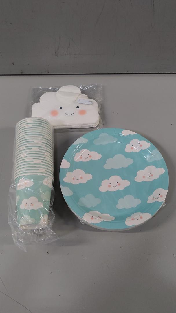 24 pieces of Cloud Napkins, Cups, and Plates