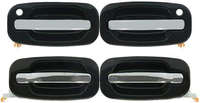 NewYall Chrome Lever Exterior Door Handles Set for 1999-2007 Silverado Escalade Tahoe Suburban Sierra 1500 2500 3500 Truck Outer Outside Front Rear Left Driver and Right Passenger Side