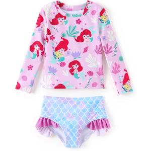 Disney Frozen Elsa Stitch Marvel Toddler Girl Two Piece Long Sleeve UPF50+ Swimsuit Rashguard Sets Bathing Suit 5-6Y