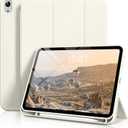 Aoub Case for iPad (A16) 11th Generation 11 Inch 2025, iPad 10th Generation 10.9 inch 2022 with Pencil Holder, Slim Lightweight Trifold Stand Smart Soft TPU Back Cover, Support Touch ID, Cream White