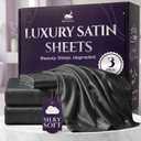 SLEEP SANCTUARY Satin Sheets Twin Size  3 Piece Luxury Silky Bed Set, Softer Than Silk, 15" Deep Pocket, Cooling & Wrinkle-Free, Moisture-Wicking & Breathable for Hair & Skin (Stone Grey)