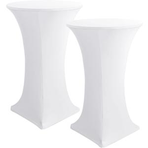 HolidayIdeas Cocktail Table Covers, 2 Pack - Fitted Stretch Spandex High Top Cocktail Tablecloths with Elastic Corners (White, Fit for 30"-32" Diameter x 43" Height Tables)