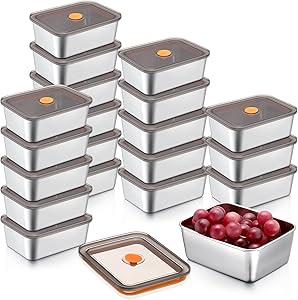 Layhit 20 Pcs Stainless Steel Food Containers with Lids 20 oz Metal Snack Containers Reusable Stackable Lunch Box Picnic Box Freezer Fridge Oven Dishwasher Safe