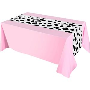 Oudain 4 Pcs Cow Tablecloth for Party Cowgirl Cow Table Runner Print Rectangular Birthday Party Inspired Decorations Supplies (Pink)
