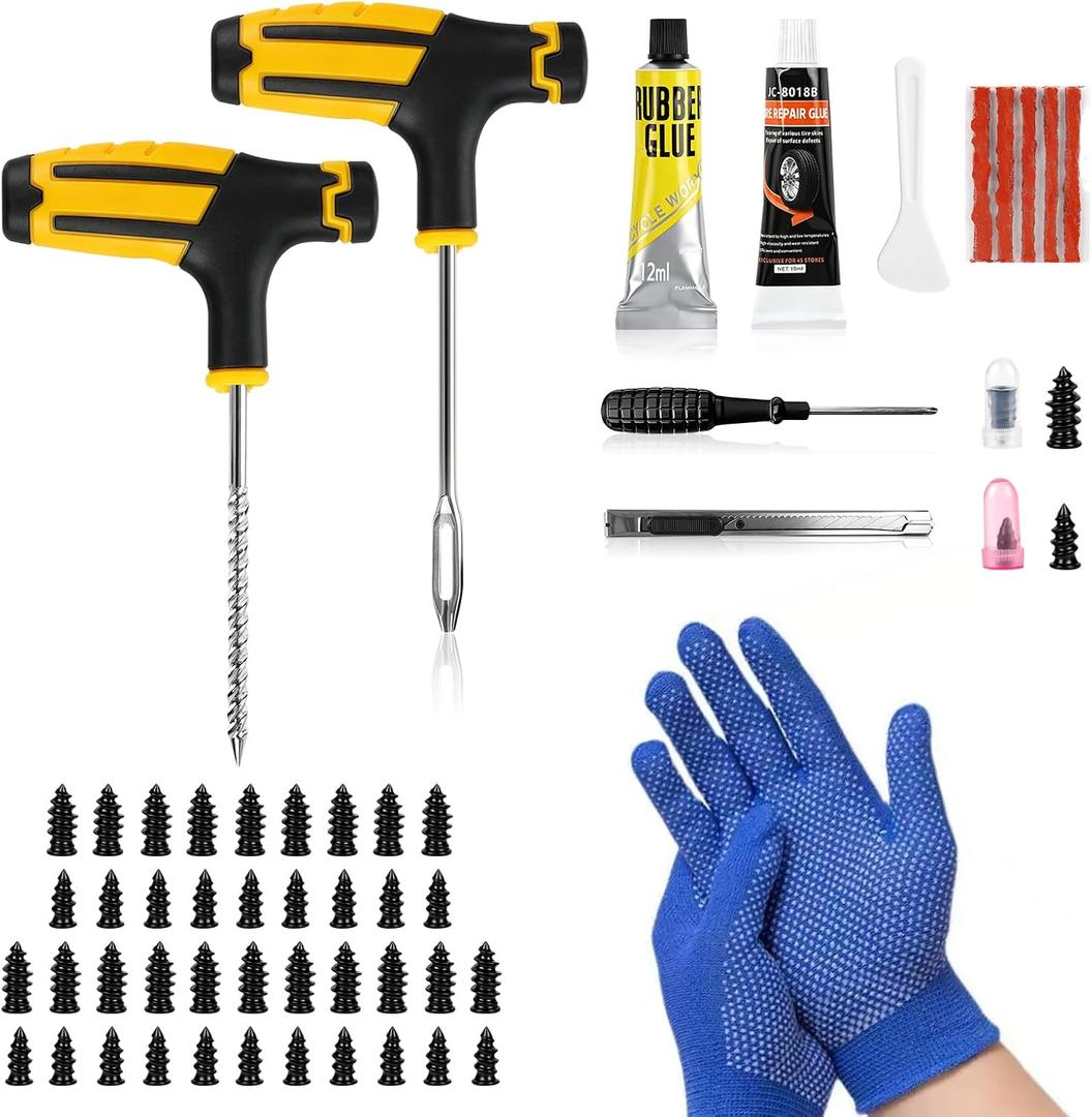 Vitog 55 PCS Two Types of Tire Plug Kit, 45 PCS Tire Repair Rubber Nail Kit & 10 PCS Flat Tire Repair Kit with Plugs, Heavy Duty Tire Repair Screws for Car, Motorcycle, ATV, Jeep, Truck, Tractor