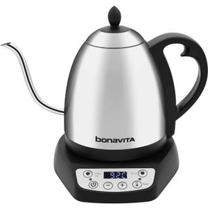 Bonavita 1L Digital Variable Temperature Gooseneck Electric Kettle for Coffee Brew and Tea Precise Pour Control, 6 Preset Temps, Caf or Home Use, 1200 Watt, LED Panel, Stainless Steel