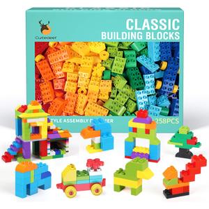 Cutedeer 258 Piece Classic Big Building Blocks Set for Kids Toddlers Compatible with All Major Brands, Large Building Bricks STEM Toys with Gift Box for All Ages Boys Girls