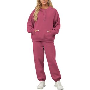 OLAPTA Travel Mode 2 Piece Outfits Oversized Hoodies Comfort Sweatpants Men Women Tracksuits Sets (Medium, Rose)