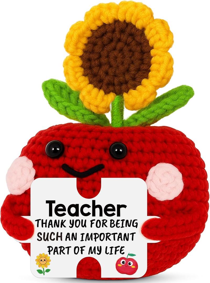 Teacher Appreciation Gifts for Women - Funny Crochet Apple Sunflower Thank You Teachers Birthday Preschool Daycare Goodbye Gift End of Year Present