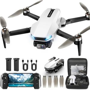 Drone with Camera for Adults, 2K HD GPS Drones with Auto Return, Follow Me, Circle Fly, Waypoint Fly, Optical Flow, Brushless Motor, Foldable 5G Transmission FPV Quadcopter (White)