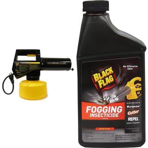 Black Flag 190107 Electric Insect Fogger for Killing and Repelling Mosquitoes, Flies, and Flying Insects Outdoors, Yellow & Black & 190255 32Oz Insect Fogger Fuel, 32 ounce