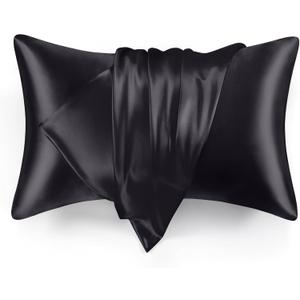 Love's cabin Satin Pillowcase Set of 2 Queen Size 20x30, Cooling Pillow Covers for Hair and Skin, Silky Smooth with Envelope Closure, Similar to Silk, Black