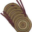 VHC Brands Tea Cabin Rustic Jute Green Textured Striped Round Kitchen Chair Pad Set of 6 15", 6 Count
