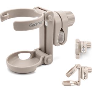Gromast Foldable Stroller Cup Holder, 360Rotatable with Adjustable Clip, Universal Cup Holder for Stroller, Wheelchair, Bike, Walker, Scooter, Tricycle - Khaki