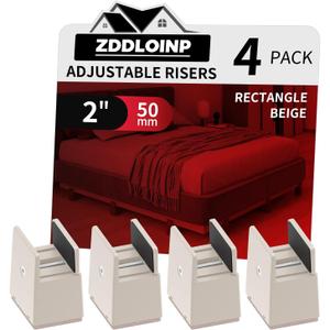 Bed Risers with Adjustable Screw Clamp, Fits Thickness of Furniture Frame from 0 to 1.5 Inch, Elevation in Heights 2" Heavy Duty Risers for Table Cabinet Dresser Support up to 5000lbs (4Pack, Beige)