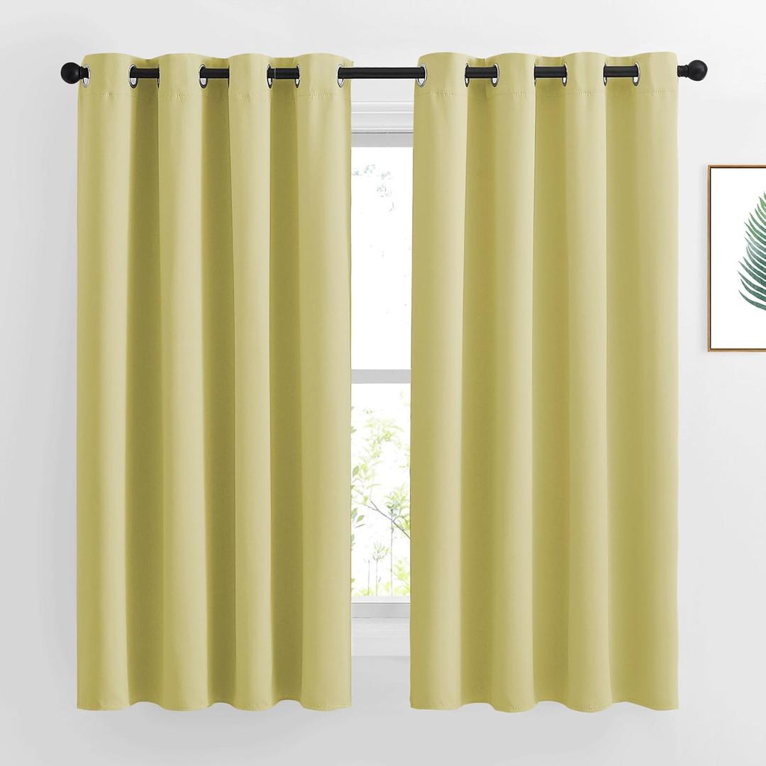 NICETOWN Paler Yellow Room Darkening Curtains 63 inch Length for Kitchen, Grommet Energy Saving Thermal Window Treatments Light Blocking Drapes for Bedroom, 2 Panels, W46 x L63