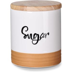 LEETOYI Ceramic Food Storage Containers with Lid, 31oz Farmhouse Kitchen Decor, Countertop Food Storage Caddy Organizer 4.5 Inch (Labeled Sugar)