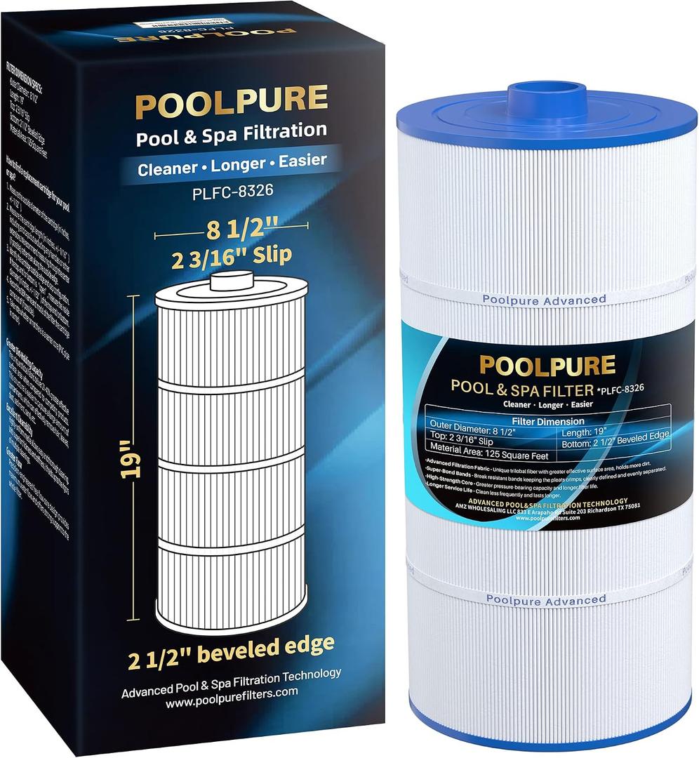 POOLPURE Spa Filter Replaces Sundance 6540-488, PSD125-2000, Unicel C-8326, Filbur FC-2780, Aladdin 22507, Baleen AK-70013, Magnum SU125, 125 sq.ft Filter Cartridge