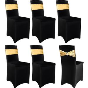 Frienda 12 Pieces Black Chair Cover Stretch Spandex Chair Slipcovers and Stretch Sash with Round Buckle for Graduation Prom Party Banquet Holidays Celebration (Black and Gold)