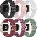 Ouwegaga Elastic Band Compatible with Fitbit Versa 4 Bands/Sense 2/Sense/Versa 3 Bands for Women Men, Adjustable Stretchy Nylon Solo Loop Sport Strap Compatible with Fitbit Smartwatch, 6 Packs