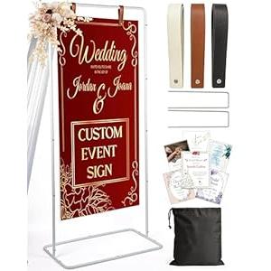 OLEEK Adjustable Wedding Welcome Sign Stand - Customizable Design Bundle for Linen Sign Stand - Wedding Sign Holder - Welcome Wedding Sign - Wedding Signage with 6 Leather Hanging Straps, White
