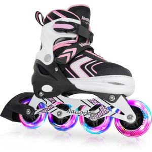 Nattork Inline Skates for Kids Girls Boys with Full Light Up Wheels,Adjustable Safe Durable Inline Skates,Outdoor Roller Skates for Girls Boys Youth Beginners (Size 5-8)