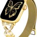 Metal Magnetic Band Compatible with Apple Watch 46mm 42mm 44mm 45mm 49mm 38mm 40mm 41mm, Stainless Steel Dressy Mesh Loop Strap with X-Shape Diamond Women