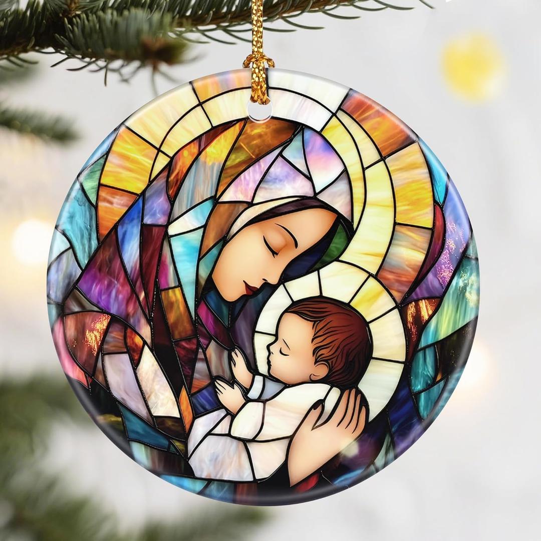 Virgin Mary Christmas Ornament, Dodosky 2.8in Ceramic Religious Xmas Decor, Christmas Tree Ornaments, Xmas Decorations for Tree, Holiday Ornament, Gift Ideas, Christian Gifts, Religious Gifts