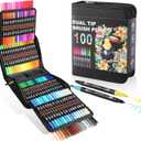 TOSHARE Dual Tip Markers, Brush Art Markers Set with Fine Tip and Brush Tip for Adult Coloring Book, Hand Lettering, Calligraphy & Drawing, Professional Art Supplies Kit for Adults (100 Colors)