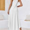Fisoew Womens Summer Sleeveless Maxi Dress Asymmetrical Hem Crew Neck High Waist A Line Flowy Casual Long Beach Dress (White, M)