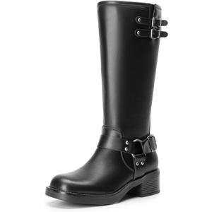 DREAM PAIRS Women's Knee High Boots Combat Boots Goth Boot Lace Up Adjustable Buckles Chunky Low Heel Fall Booties with Side Zipper to Put on and off (7)