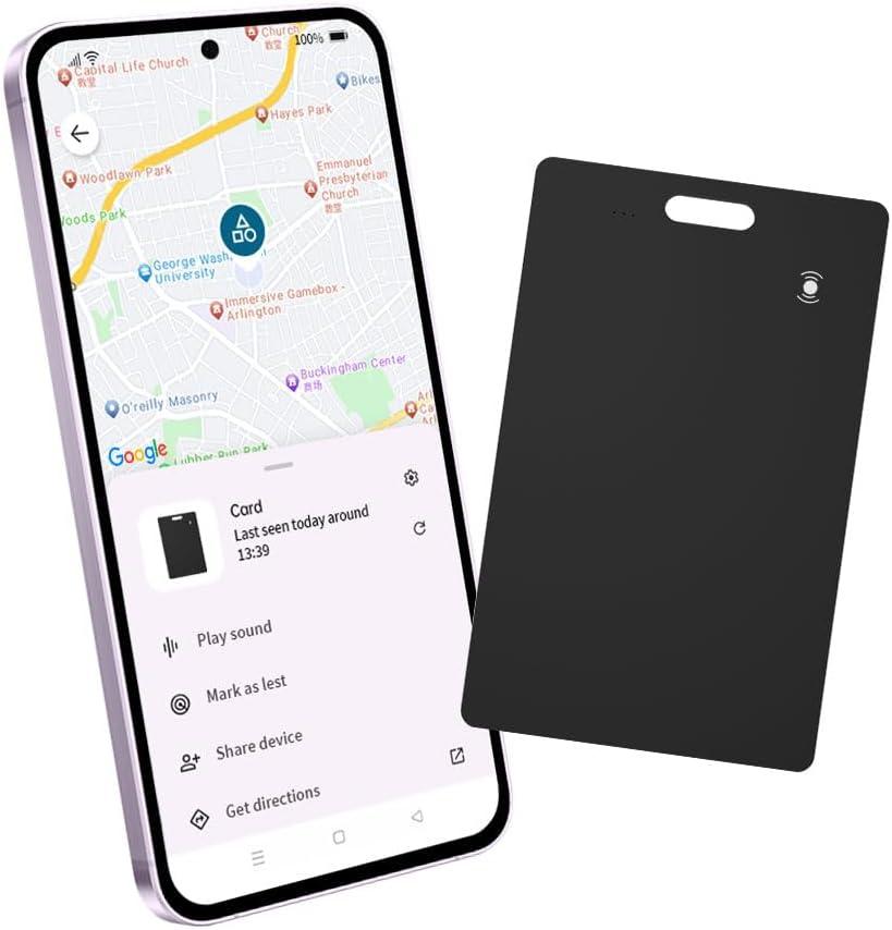 Android Wallet Smartcard Tracker, Bluetooth Locator Works with Google Find My, Slim Card Tracker for Luggage Passport, Wireless Rechargeable Item Finder for Home Outside Travel, 1 Pack, Black
