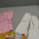 Bamllum 3 Pairs Rubber Cleaning Gloves, Household Kitchen Dishwashing Gloves with Cotton Flocked Liner, Long Cuff 16 Inches, Reusable, Non-Slip (Medium, Blue+Pink+White)